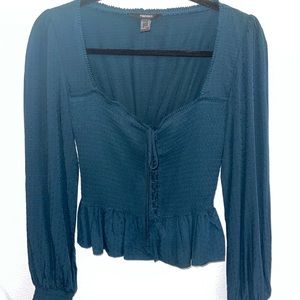 Teal Long Sleeve Detailed Blouse - Size M